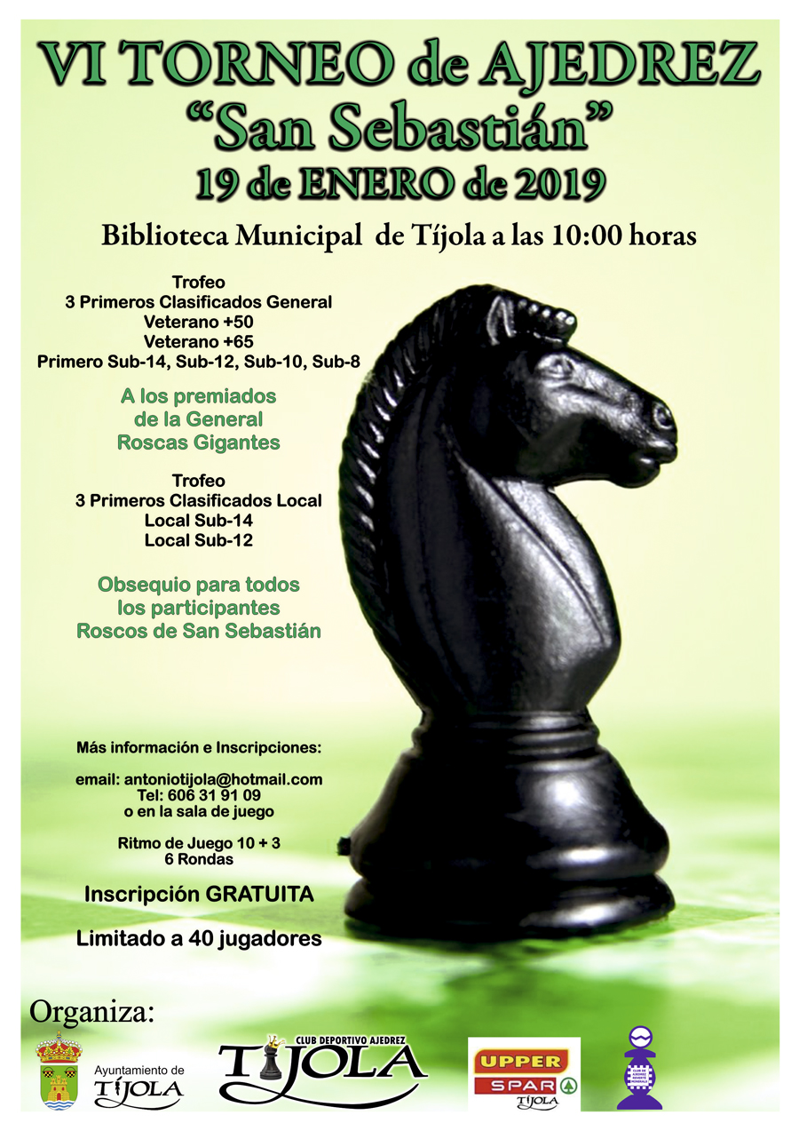 Cartel del VI Torneo de Ajedrez San Sebastián. Imagen de un caballo de ajedrez.