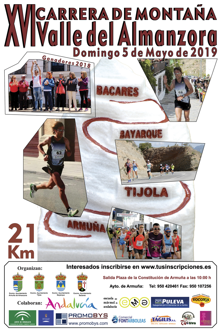 Imagen del Cartel de la Carrera de Montaña 2019. Imágenes de diversos momentos de la carrera a su paso por los municipios.