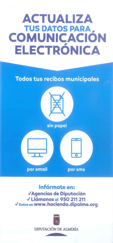 Anverso del folleto informativo sobre actualizacion de datos para comunicacion electrónica de recibos municipales