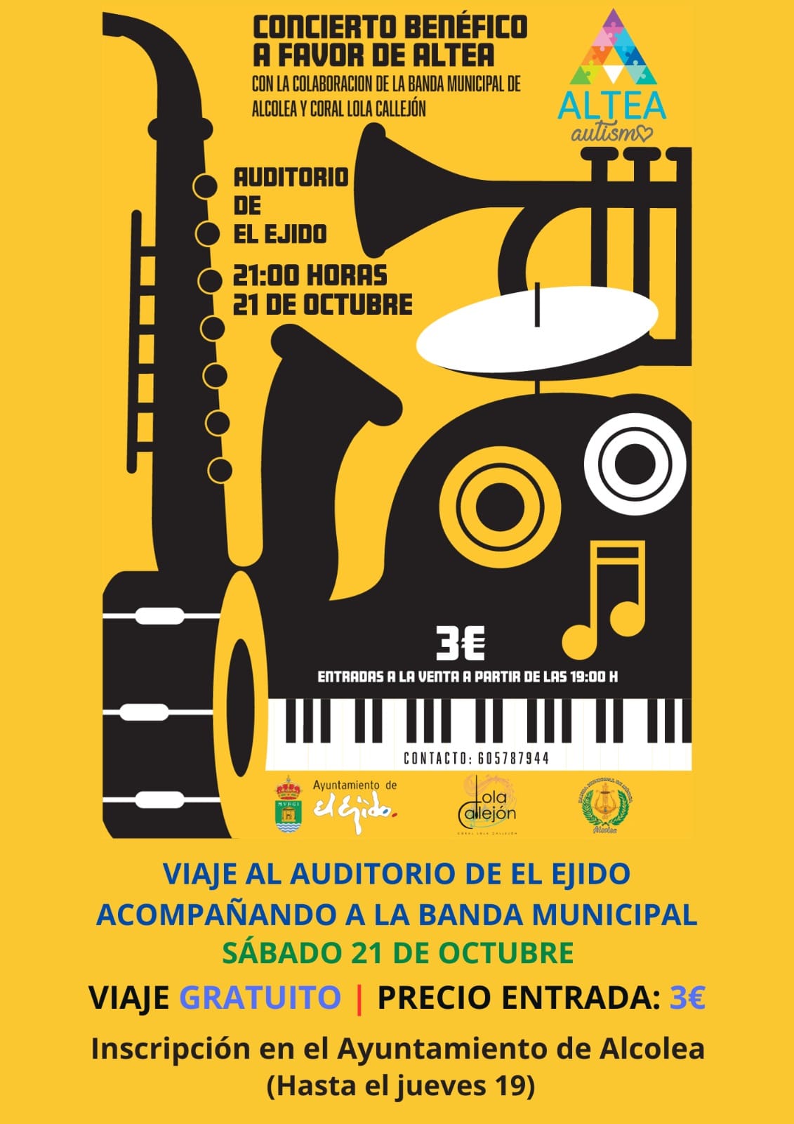 Cartel Concierto Benéfico a favor de Altea con la colaboración de la Banda Municipal de Música de Alcolea y Coral Lola Callejón