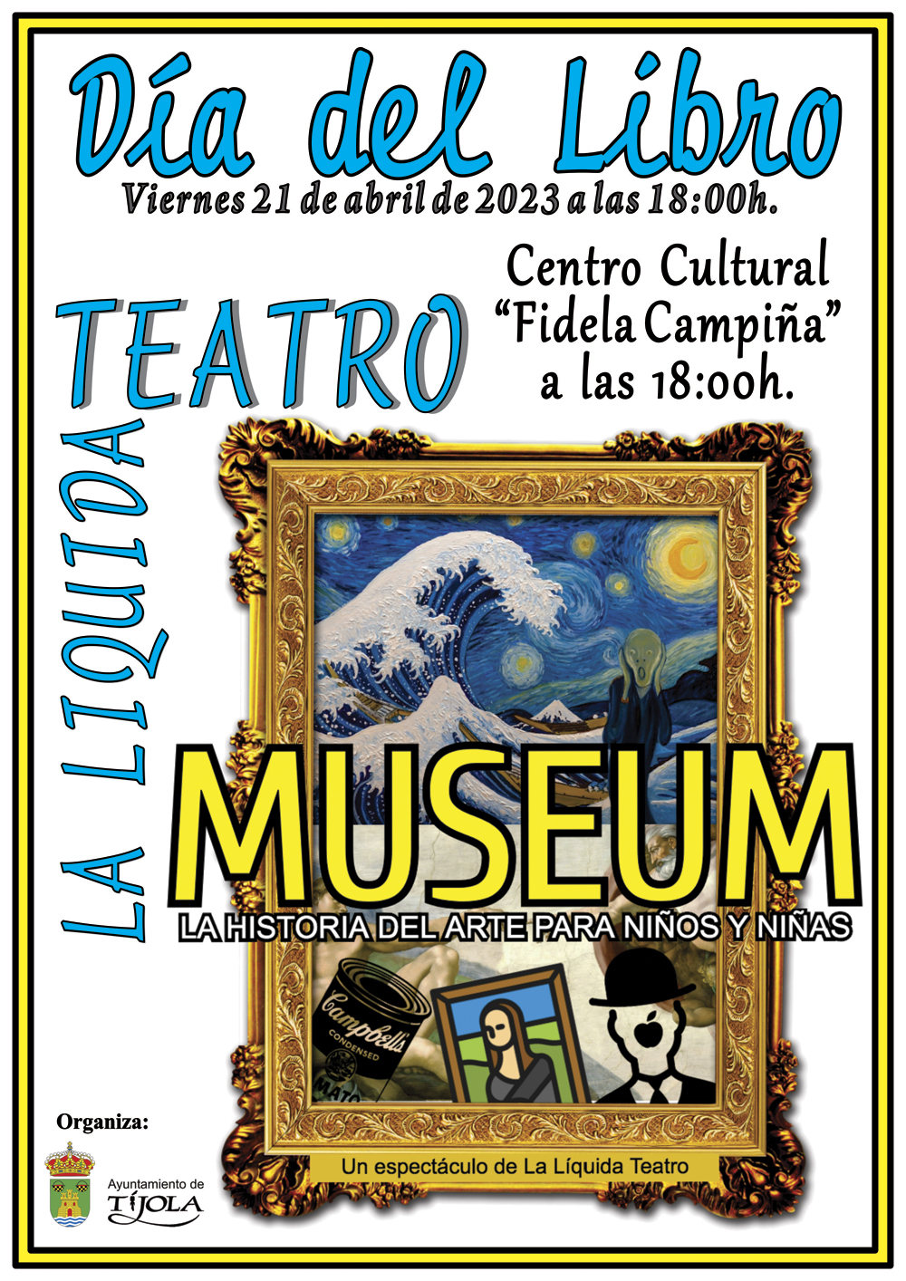 Imagen del Cartel con imagen de cuadro con diversas obras de arte al fondo e información de la actividad.