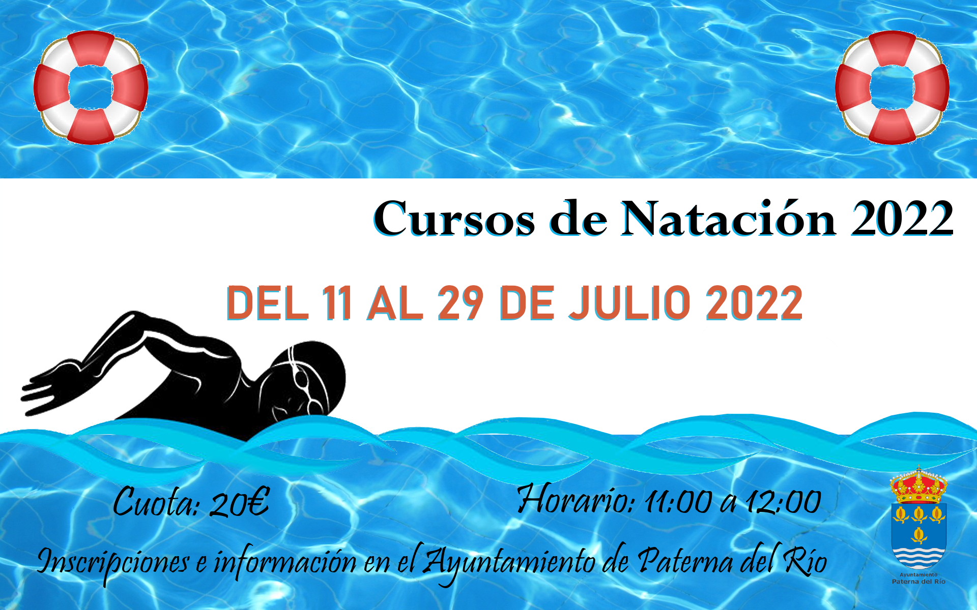 Cartel información cursos natación de julio