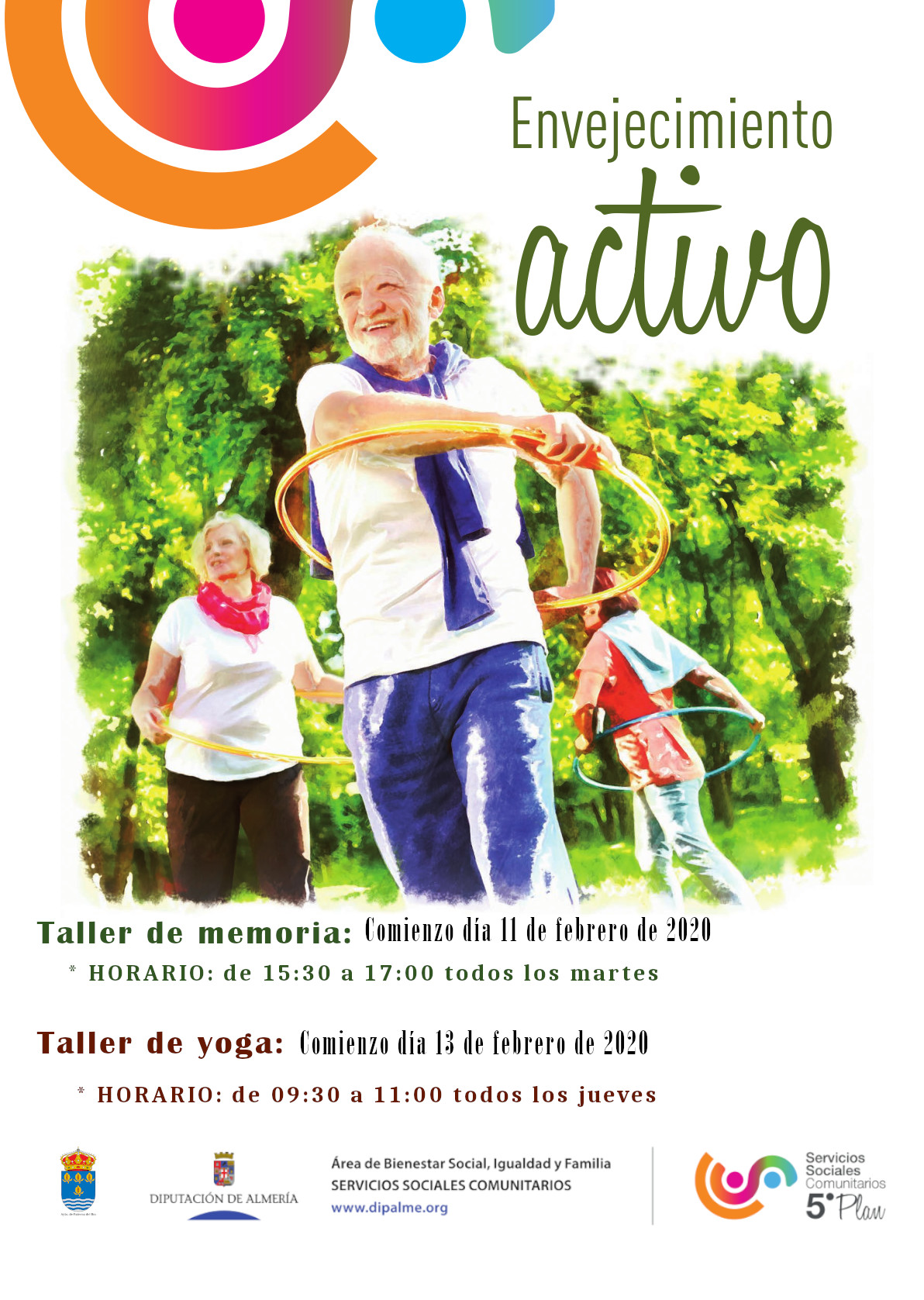 Cartel anunciador comienzo talleres envejecimiento activo 2020