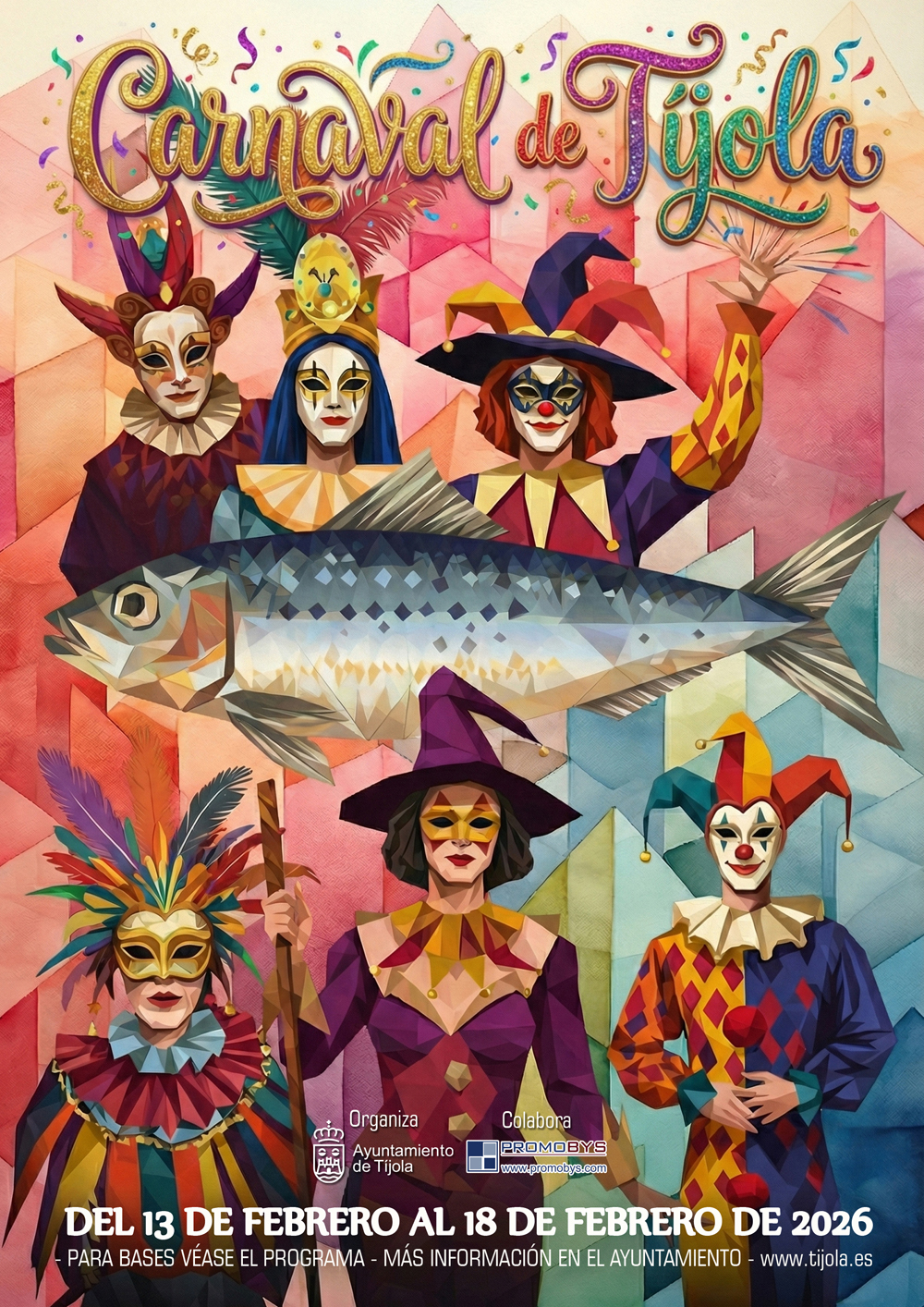 Imagen del Cartel anunciador del Carnaval 2026. Imagen de una mujer rubia maquillada de color verde, primer plano de boca abierta con la palabra Tíjola y Carnaval en ella..