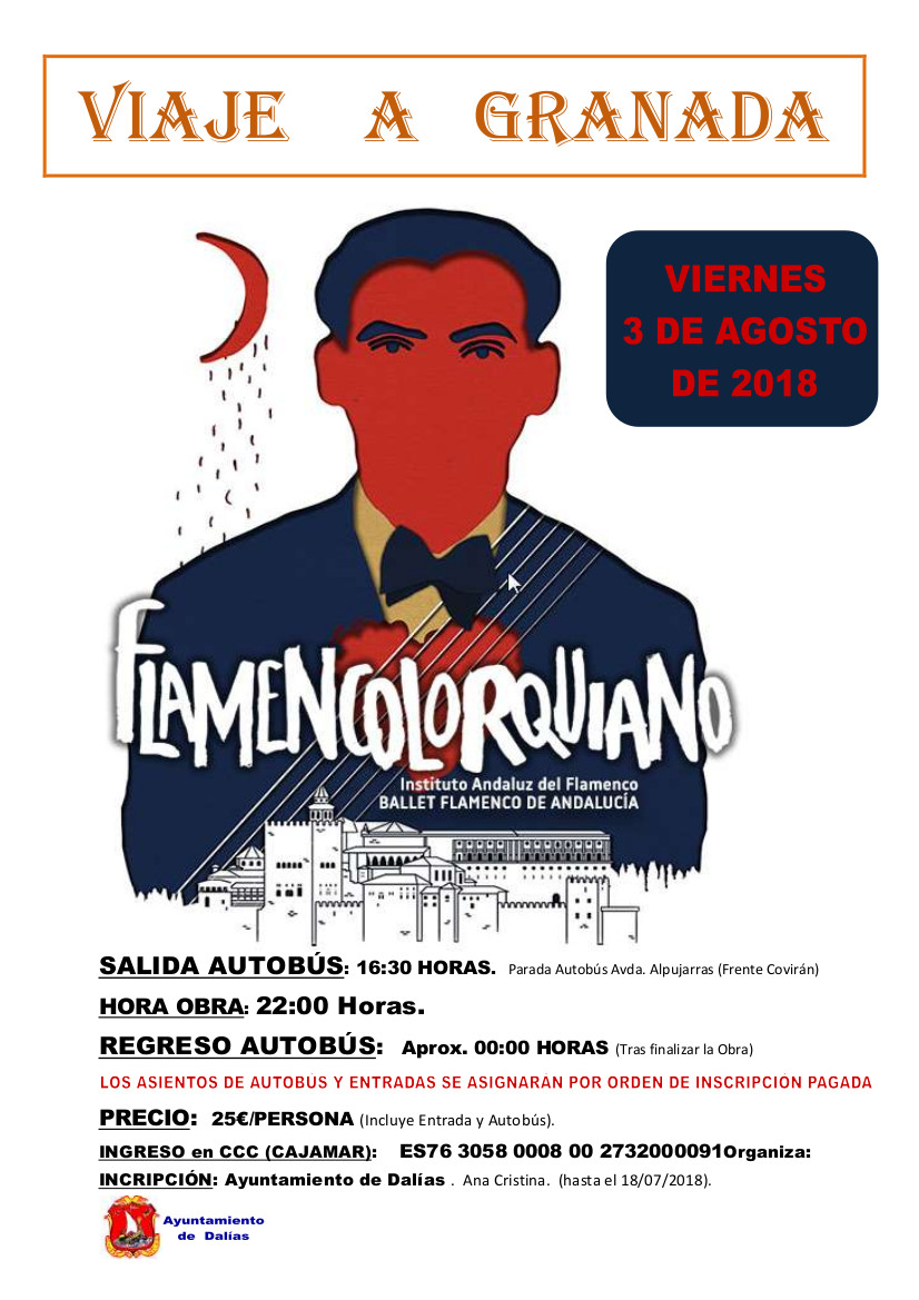 Cartel Flamencolorquiano viaje a Granada viernes 3 de agosto