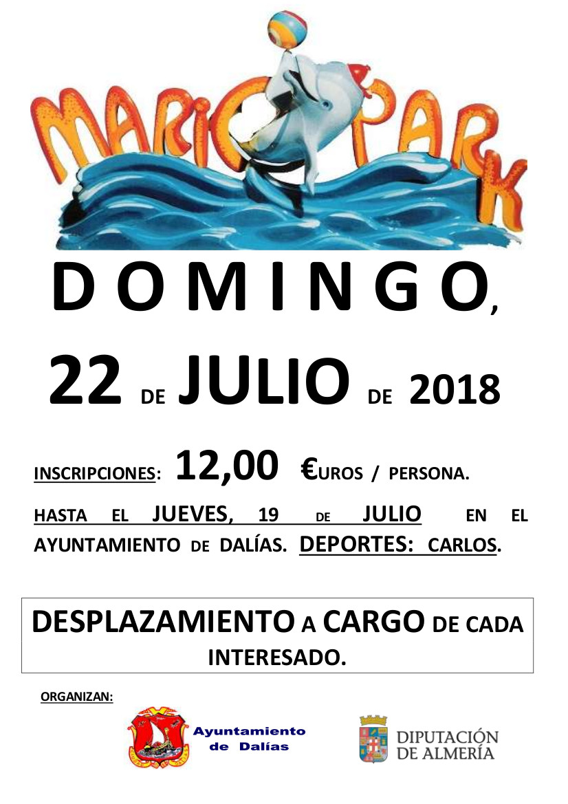 Cartel Viaje al Mario Park domingo 22 julio de 2018