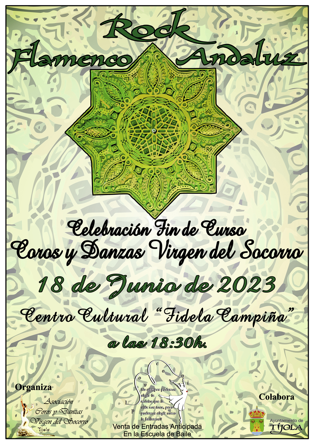 Imagen del Cartel de la Celebración del Fin de Curso 2023. Imagen de Estrella Tartésica al fondo e información del evento.