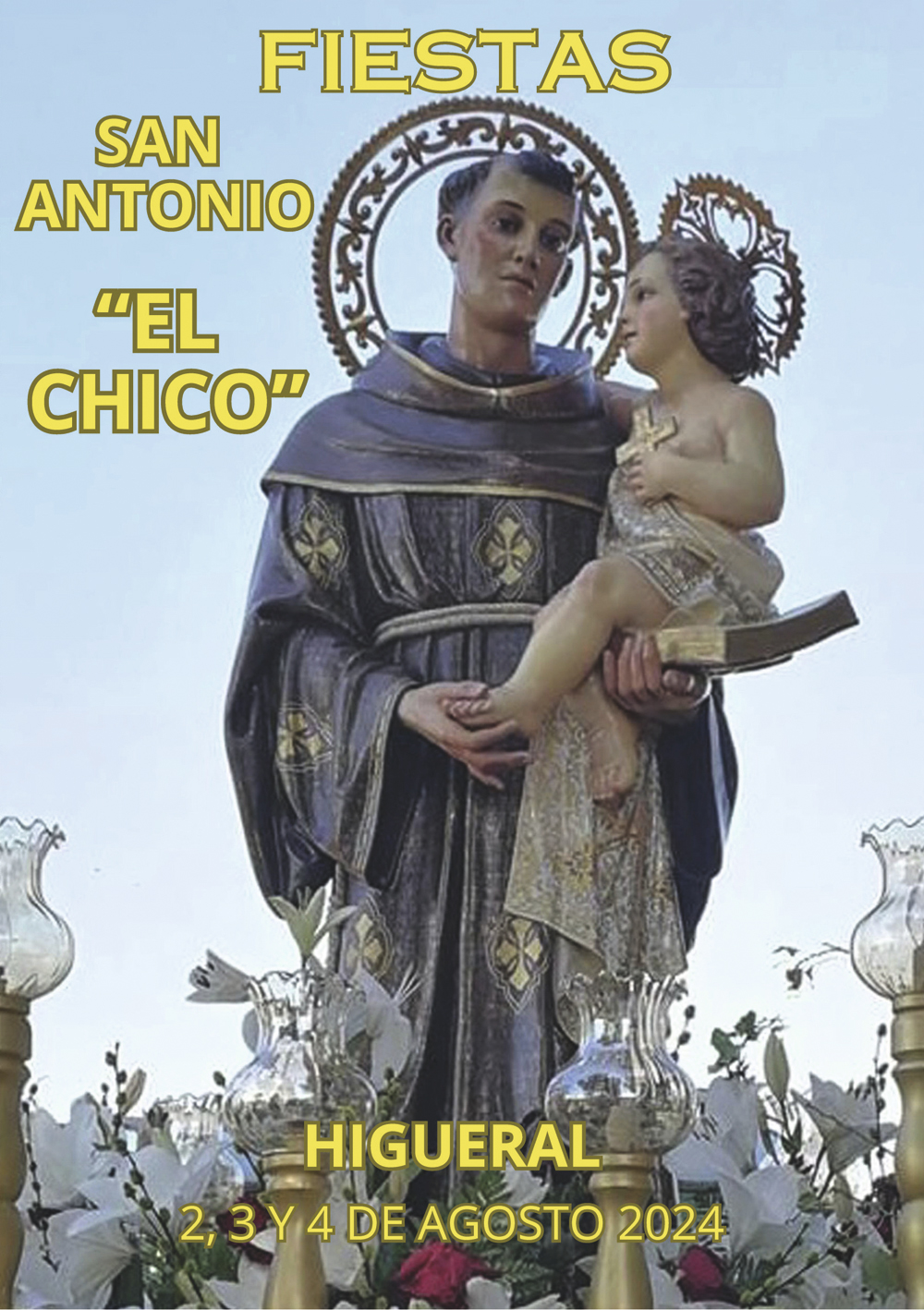 San Antonio "El Chico" 2024 Imagen del Cartel de las Fiestas. Imagen de San Antonio al fondo.