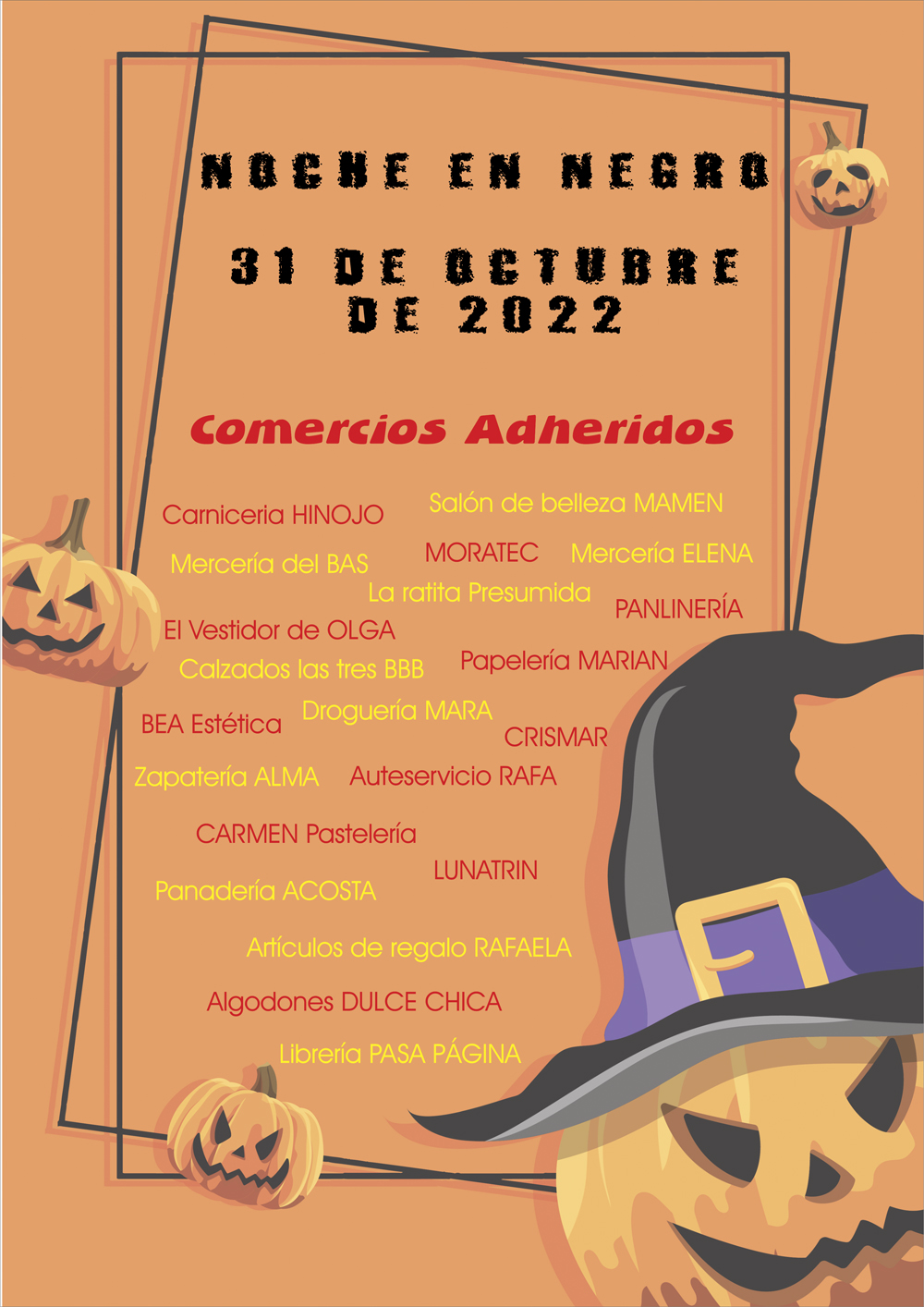 Cartel con los Comercios Adheridos a las promociones.