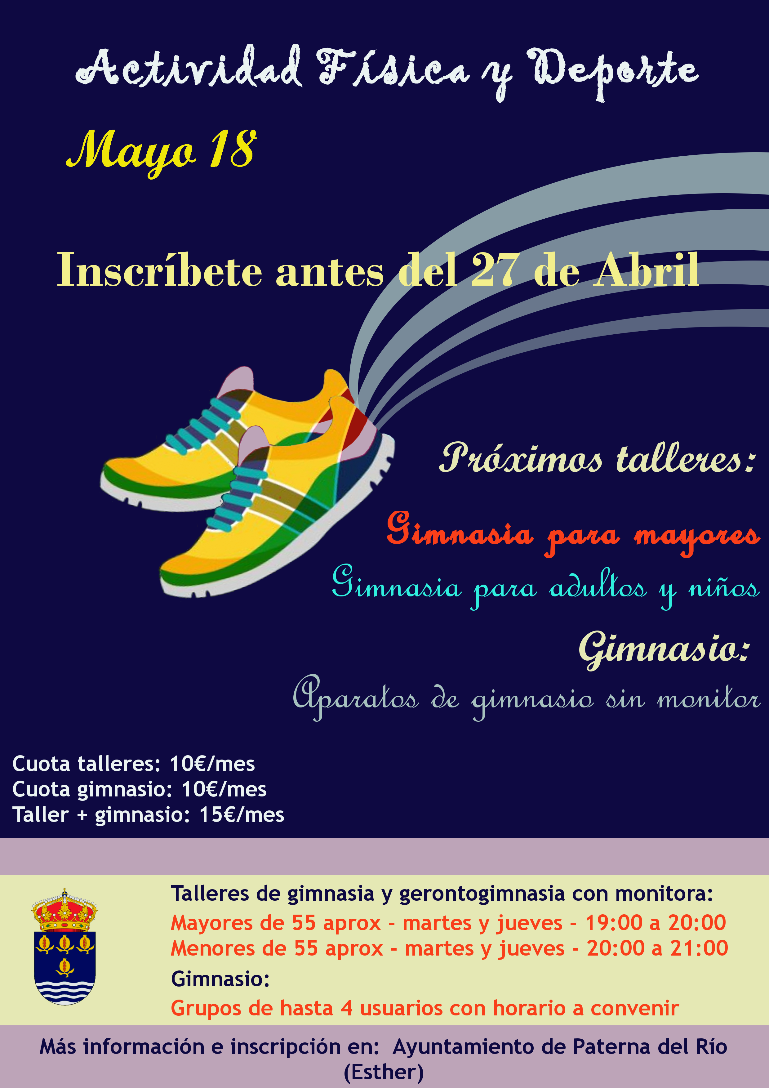 Cartel para los talleres de Actividad Física y Deporte de Paterna del Río 2018