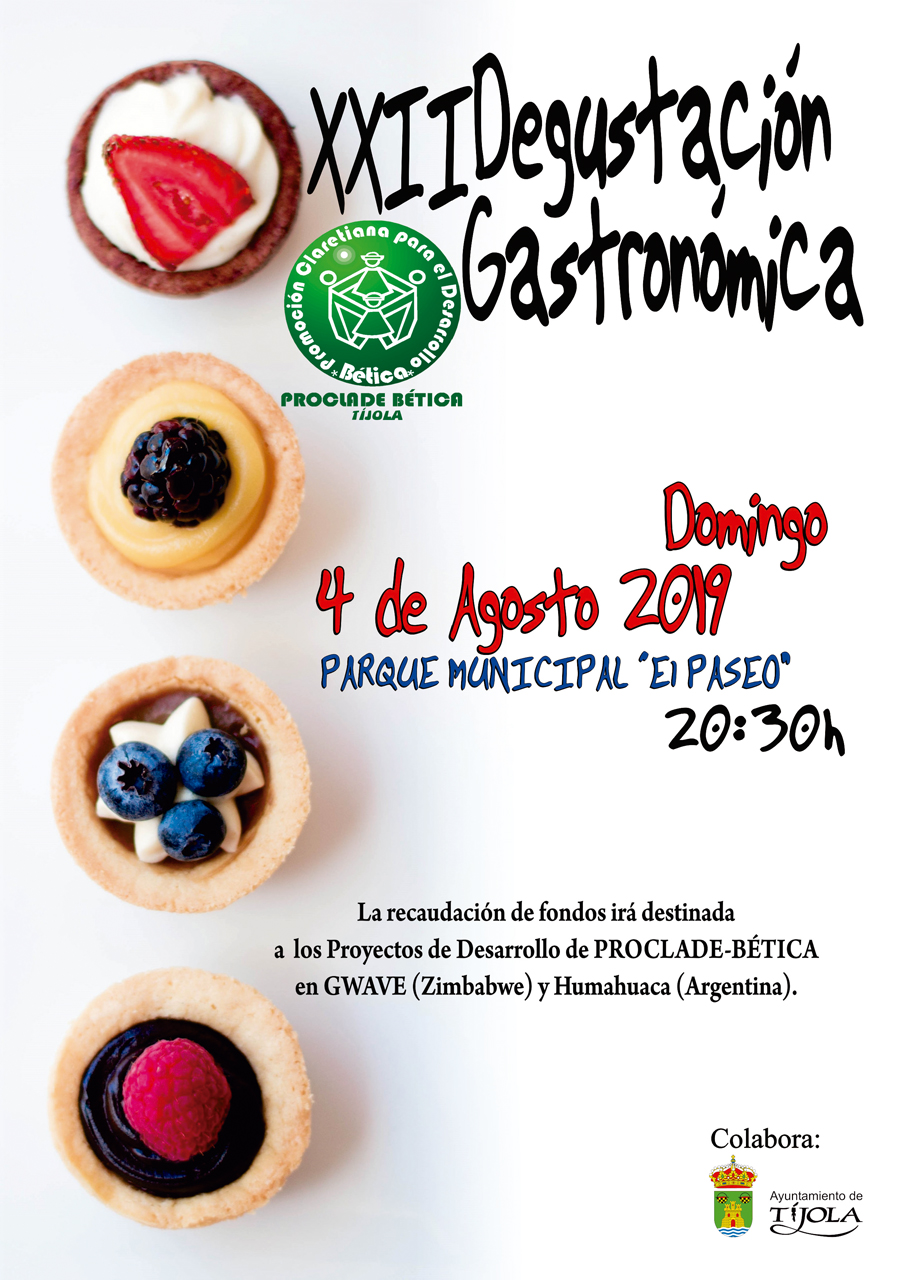 Imagen del Cartel de la XXII Degustación Gastronómica de PROCLADE-BÉTICA. Imágenes tapas al fondo.