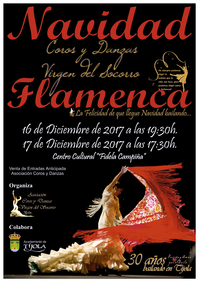 Cartel Navidad Flamenca. Bailarina moviendo mantón de manila.