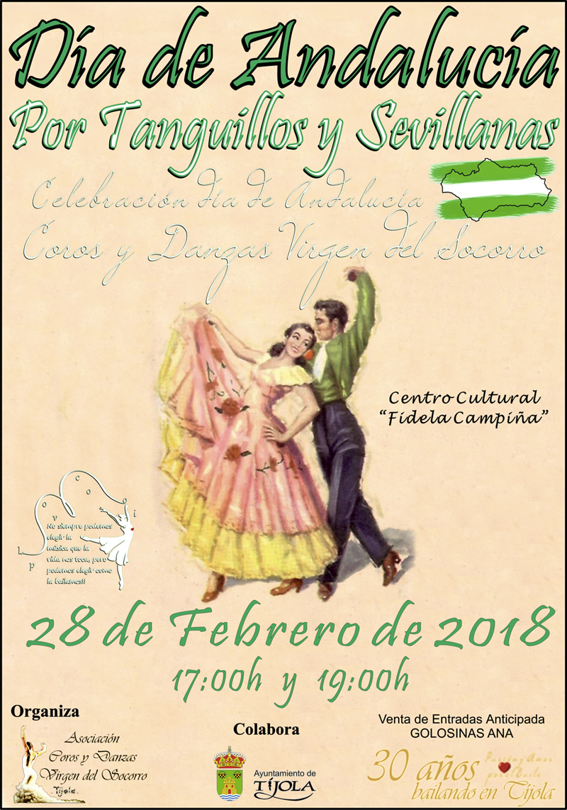 Imagen del Cartel de la Celebración del Día de Andalucía. Imagen de bailarines antigua.