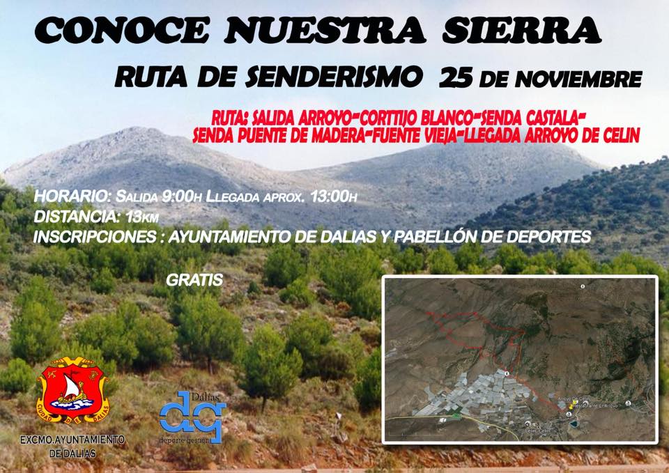 CARTEL RUTA DE SENDERISMO CONOCE NUESTRA SIERRA 25 DE NOVIEMBRE DALIAS