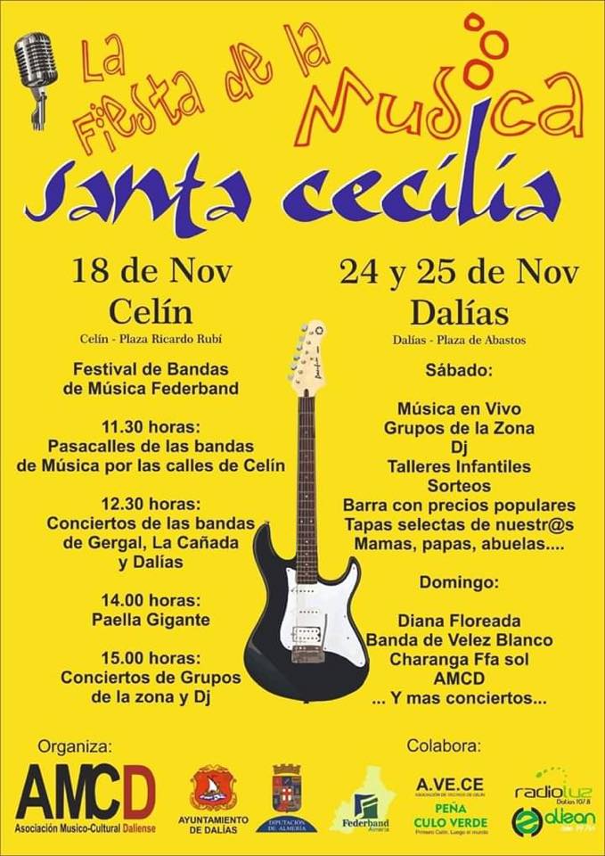 CARTEL DE LA FIESTA DE LA MUSICA SANTA CECILIA 18 DE NOVIEMBRE N CELIN Y 24 Y 25 DE NOVIEMBRE EN DALIAS