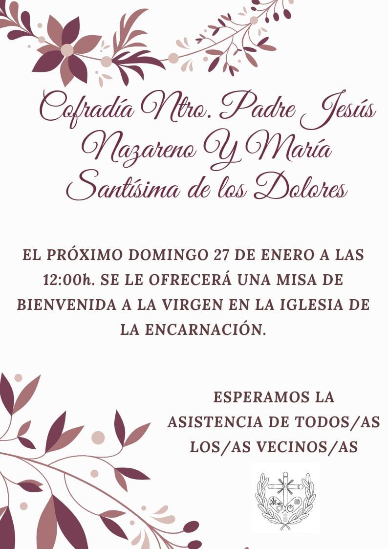 Cartel informativo de la Cofradía de Nuestro Padre Nazareno y de la Virgen de los Dolores
