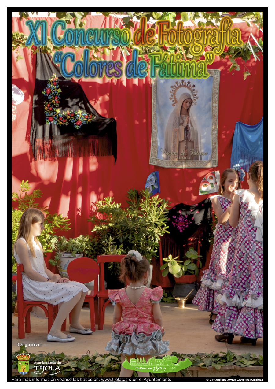 Imagen del Cartel del XI Concurso de Fotografía "Colores de Fátima". Imagen de Tablado Flamenco para la Procesión al Fondo.
