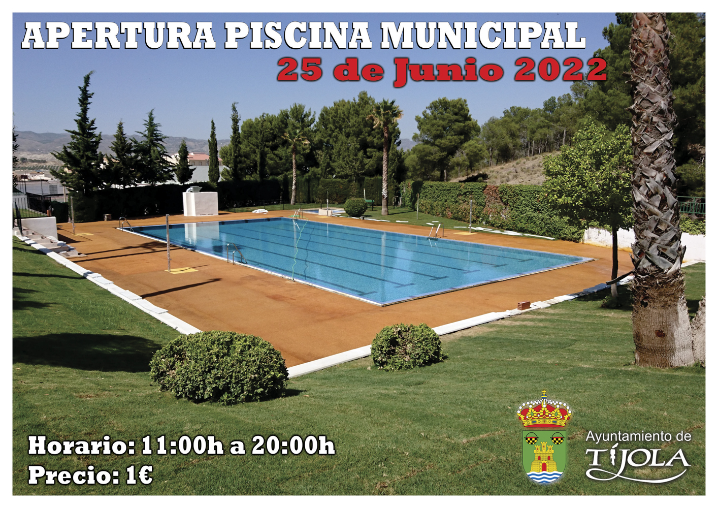 Imagen del Cartel de la Apertura de la Piscina Municipal. Imagen de la piscina.