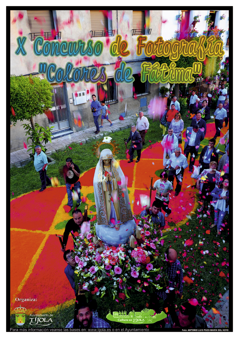 Imagen del Cartel del X Concurso de Fotografía "Colores de Fátima". Imagen de la Procesión al Fondo.