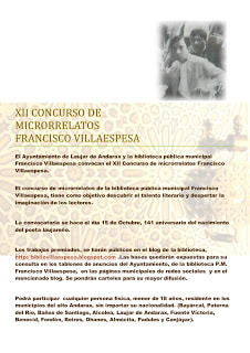Cartel Concurso de Microrrelatos Biblioteca Pública Franciso Viallespesa de Laujar