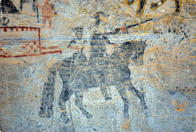 grafito carcelario donde se ve a un jinete con su caballo