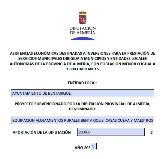 Publicidad Plan Asistencias Económicas a Inversiones 2023 de la Excma. Diputación Provincial de Almería